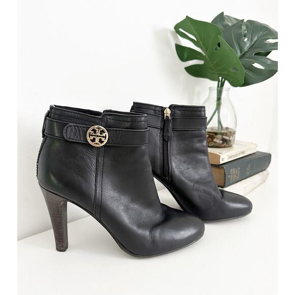 Tory Burch Size 8 Black Leather Ankle Boots Booties - Picture 6 of 6